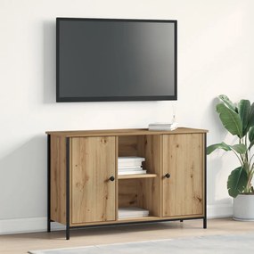TV Szekrény Fekete Tölgy 101x35x65 cm Műanyag Fa és Acél