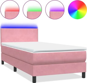 vidaXL rózsaszín bársony rugós és LED-es ágy matraccal 90x210 cm