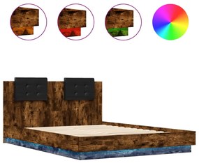 füstös tölgy színű ágykeret fejtámlával és LED-ekkel 150x200 cm