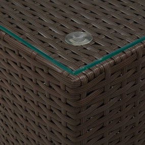 barna polyrattan kisasztal üveg asztallappal 35 x 35 x 52 cm