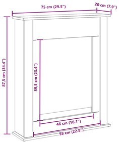 fekete tölgy színű szerelt fa kandallóburkolat 75x20x87,5 cm