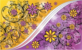 Flizelin fotótapéta Lila-sárga virágok szimmetria növényvilág 300x210 +ragasztó