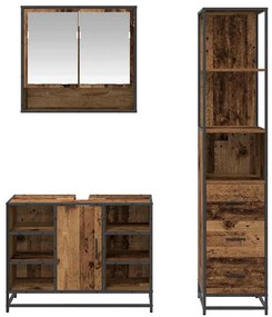 Fürdőszoba bútor szett fiókkal 3 pcs Régi fa 35 x 37.5 x 166 cm