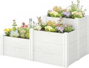 Outsunny 3 szintes egymásra illeszthető emelt virágágyás nyitott aljjal – moduláris vinil virágláda kertbe és erkélyre, 120 x 80 x 64 cm, fehér | Aoso