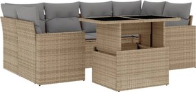 vidaXL 7 részes bézs polyrattan kerti ülőgarnitúra párnákkal