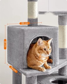 Feandrea macskakaparó torony, 155 cm magas játéktorony 5 kaparóoszloppal szürke színben