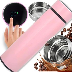 Thermo bögre termosz, led kijelzővel, 500 ml-es palack, rózsaszín