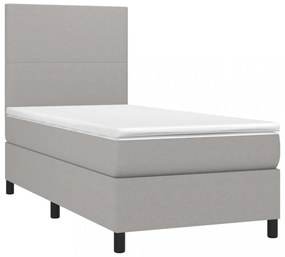 világosszürke szövet rugós és LED-es ágy matraccal 100x200 cm