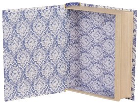 Könyv alakú karton tároló doboz vintage stílusban 17x14x5 cm kék barokk mintás