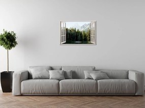 Gario Vászonkép Nyitott ablak Erdei tó Méret: 120 x 80 cm
