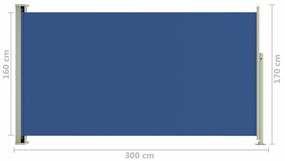 kék kihúzható oldalsó terasznapellenző 170 x 300 cm