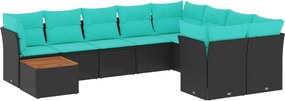vidaXL 10 részes fekete polyrattan kerti ülőgarnitúra párnával