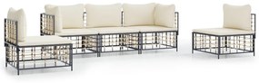 5 részes antracitszürke polyrattan kerti ülőgarnitúra párnákkal