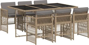 vidaXL 7 részes vegyes bézs polyrattan kerti étkezőgarnitúra párnákkal