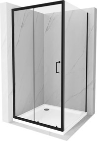 Mexen APIA, tolóajtós zuhanykabin 90 (ajtó) x 90 (fal) cm, 5mm átlátszó üveg, fekete profil + fehér zuhanytálcás, 840-090-090-70-00-4010B