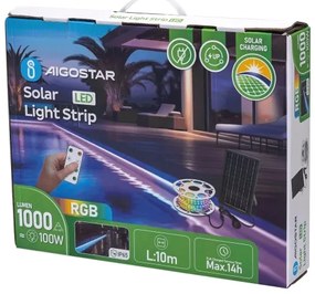 Aigostar - LED RGB dimmelhető napelemes szalag 10W/3,2V 10m IP65 + távirányító