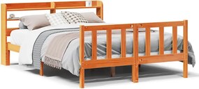 vidaXL viaszbarna tömör fenyőfa ágykeret fejtámlával 135 x 190 cm