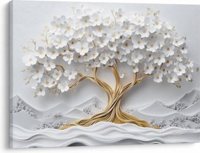 Kép – 3D elegáns életfa virágokkal (70x50 cm)