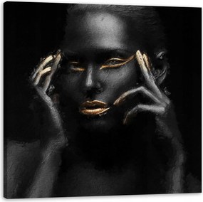 Vászonkép Fekete nő Arany ajkak és szemek 80X80 cm