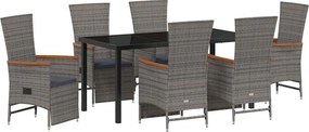 vidaXL Kert étkező szett párnával 7 pcs Szürke polirattan