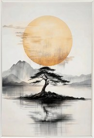 Poszter Alumínium Keret Japán Fa Zen Nap Hegyek Sziget Kelet 40x60