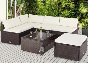 Casaria® Kerti rattan szett Rouen - barna/krém párnák