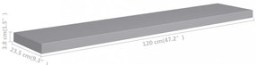 2 db szürke MDF lebegő fali polc 120 x 23,5 x 3,8 cm