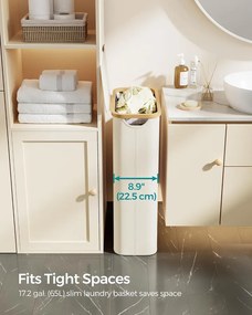 Keskeny szennyeskosár fedéllel, 65 L, krémfehér