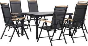 Outsunny 7 Darabos Összecsukható Étkező Szett Erkélybútor 1 Asztal + 6 Szék Kerti Bútorok Alumínium Háló Fekete | Aosom