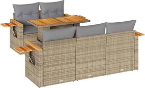 vidaXL 6 részes bézs polyrattan akácfa kerti ülőgarnitúra párnával