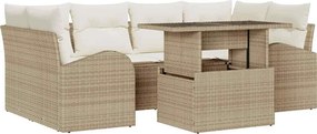 vidaXL Kerti Kanapé Szett párnával 7 pcs Bézs Poli rattan