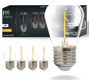 COB LED izzó, fényfüzérekhez, E27, meleg fehér, 1W, 60 lm, 5 darabos szett