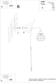 Sollux SL.1164 - Fali lámpa SUBA 1xE27/15W/230V fekete