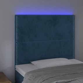 sötétkék bársony LED-es fejtámla 80x5x118/128 cm