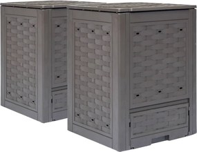 vidaXL 2 db barna műanyag rattan kerti komposztáló 60x60x83 cm 600 L