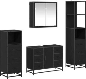 vidaXL Fürdőszoba bútor szett fiókkal 4 pcs Fekete tölgy Faanyag