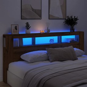 kézműves tölgyszínű szerelt fa LED-es fejtámla 220x18,5x103,5cm