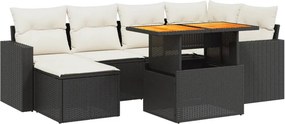 vidaXL 7 részes fekete polyrattan kerti ülőgarnitúra párnával