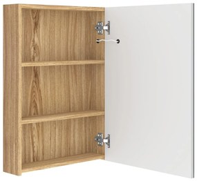 fehér-tölgyszínű LED-es tükrös fürdőszobaszekrény 50x13x70 cm
