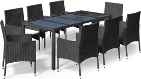 vidaXL 9 részes fekete polyrattan kerti étkezőgarnitúra párnákkal