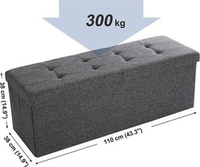 Összecsukható vászon tárolópuff, felnyitható ottomán, sötétszürke 110x38x38cm