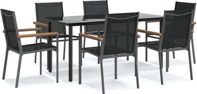 vidaXL 7 részes fekete textilén és acél kerti pihenőgarnitúra