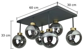 Felületre szerelhető csillár  DEA 6xE14/60W/230V fekete/arany/füstös fekete