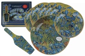 Van Gogh Íriszek  üveg süteményes készlet desszert tányér tortatál - 6 személyes