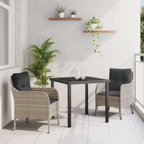 3 Részes Kerti Étkező Szett Párnákkal Világosszürke Poli Rattan