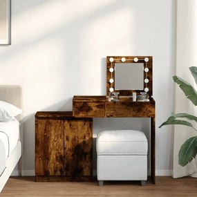 füstös tölgy színű LED-es fésülködőasztal 115 x 37 x 110,5 cm