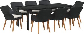vidaXL Kert étkező szett párnával 9 pcs Fekete polirattan
