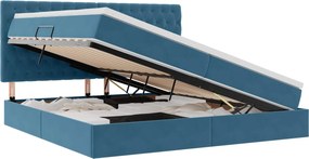 vidaXL Ágy tárolóval és matraccal Sötét kék 200 x 200 cm Bársony