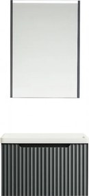 Lavre TOKIO Fürdőszobai Szekrény Szett Mosdóval és Ledes Tükörrel - Grafit, 600x480x480 mm