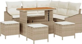 vidaXL Kerti Kanapé Szett párnával tárolóval 9 pcs Bézs Poli rattan